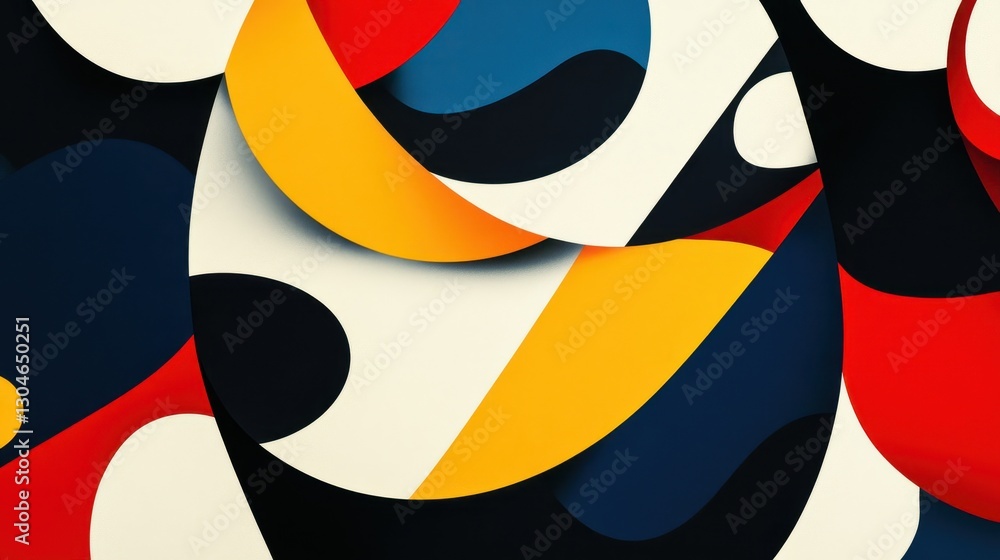 Wall mural primary-colored shapes intersecting in structured yet fluid modern design