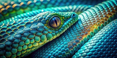 Turquoise Python Skin Background - Surreal Snake Texture Photo, Abstract Reptile Scales Wallpaper