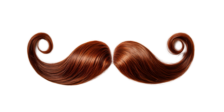 Majestic chestnut brown hair mustache curled at the ends, cut out, on white or transparent background