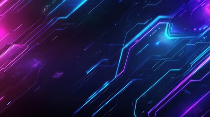 Fototapeta premium Abstract neon backdrop with geometric patterns and glowing lighting effects