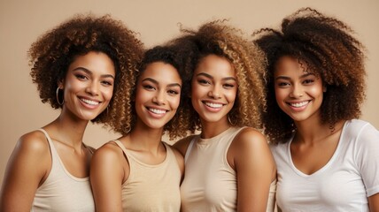 Fototapeta premium Four Women with Natural Hair Smiling Studio Portrait