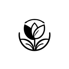 Minimalistic black-and-white flower icon featuring stylized petals with artistic elegance.