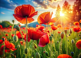 Naklejka premium High-resolution images capture stunning red poppy fields in vibrant bloom.