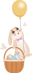 Easter Rabbit With Basket Of Flowers And Eggs