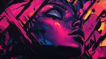 Vibrant urban graffiti background with neon paint splashes and halftone distortions