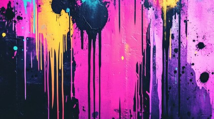 Fototapeta premium Urban graffiti wallpaper with neon paint drips and comic-style halftone gradients