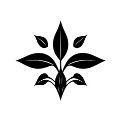 Abstract floral design of a black plant on a white background.