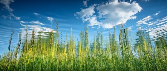 Underwater Grass Reflection Sky, Clouds, Water