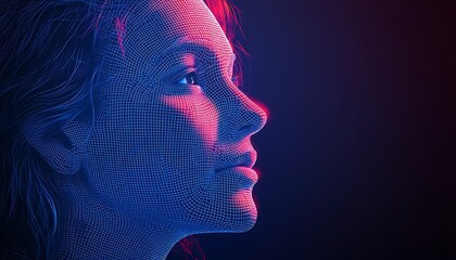 Fototapeta premium Wired Woman Profile, Neon Glow