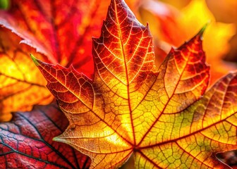 Intricate autumn leaf details: vibrant colors and textures in macro photography.