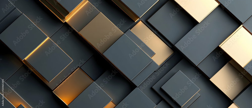 Poster modern gold and grey abstract design with overlapping squares and shadows -
