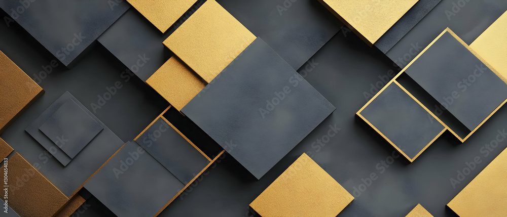 Poster modern gold and grey abstract design with overlapping squares and shadows -