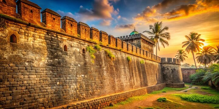 Majestic Tipu Sultan Fort Wall, Palakkad, Kerala, India: Ancient Stonework & Historical Architecture