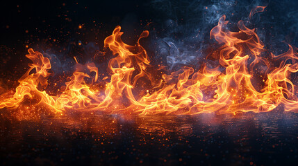 Obraz premium Fire flames on black background. Blaze fire flame background and textured