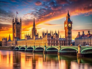 Naklejka premium Majestic Westminster Palace & Bridge Portrait Photography - London Landmark