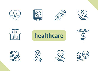 Healthcare icons. Health care, hospital, medical vector icon set