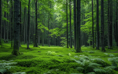 Fototapeta premium green forest background in real photography style