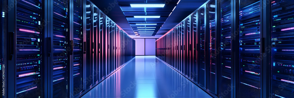 Poster modern rack led console in a server room data center -