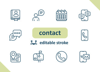 Contact icons. Contact us, social media, message, communication vector icon set