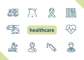Healthcare icons. Health care, hospital, medical vector icon set