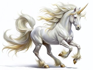Majestic White Unicorn with Golden Horn Galloping - PNG Clipart