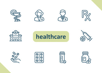 Healthcare icons. Health care, hospital, medical vector icon set