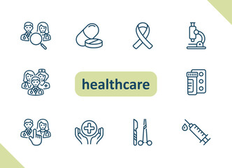 Healthcare icons. Health care, hospital, medical vector icon set