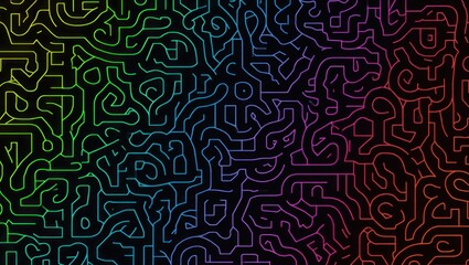 Fototapeta premium Abstract Colorful Maze Pattern on Black Background Design Element