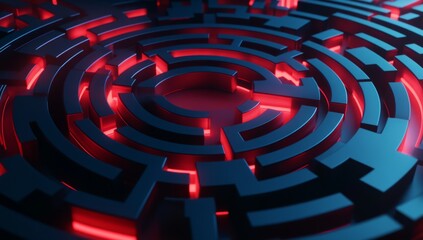 Complex Circular Maze with Red Lighting