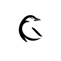 Simple black and white penguin logo design.