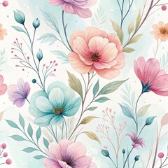 Soft Watercolor Floral Pattern Gentle Pastel Blooms