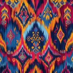 Vibrant Ikat Pattern with Geometric Motifs