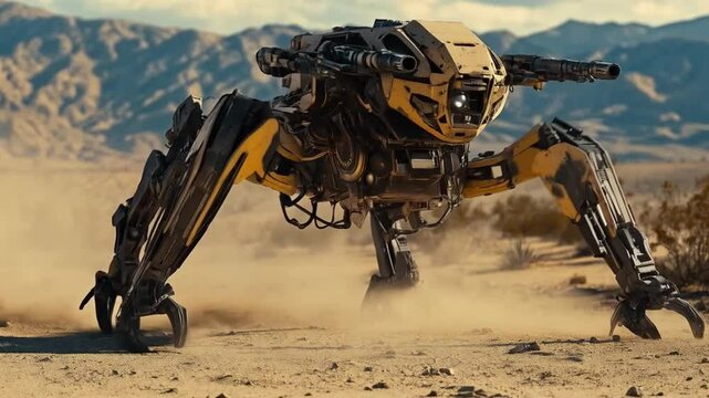 The four-legged robot navigated the rugged terrain with ease, showcasing its advanced mobility and design.