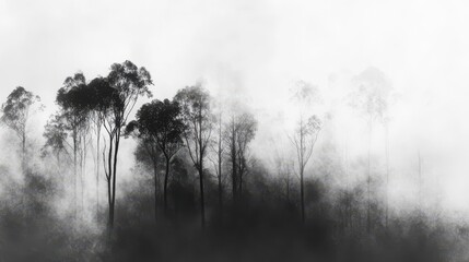 Obraz premium An artistic monochrome forest with charcoal strokes and fog drifting through the landscape