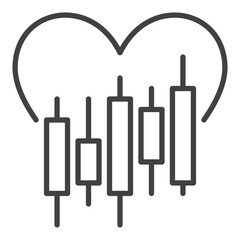 Financial Chart with Heart vector linear icon or symbol