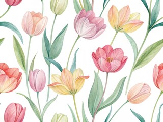 Watercolor Tulip Pattern Delicate Spring Blooms