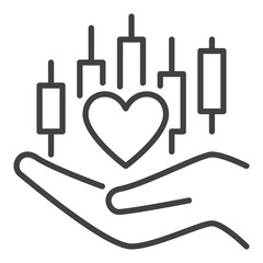 Hand with Heart and Candlestick Chart vector Financial Growth and Love for Trading outline icon or design element