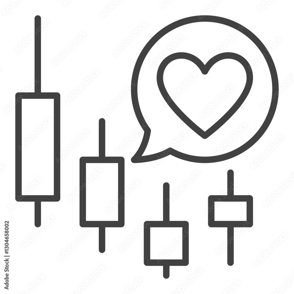 Poster heart in speech bubble and candlestick lines vector outline icon or symbol