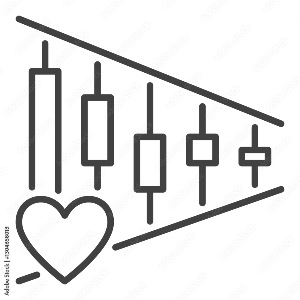 Poster heart with chart vector financial analysis icon or sign in thin line style