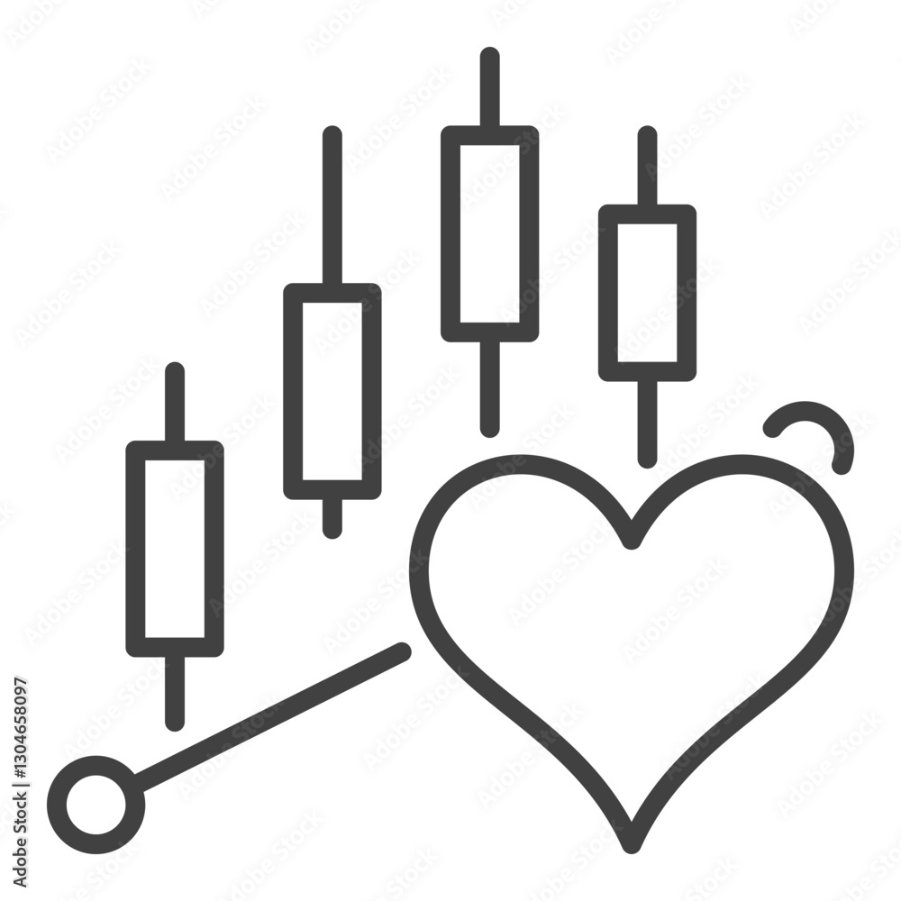 Aufkleber minimalistic heart over trading chart vector finance and emotion combined linear icon or logo elemen