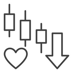 Heart with Downrising Candlestick Chart vector Trading thin line icon or symbol