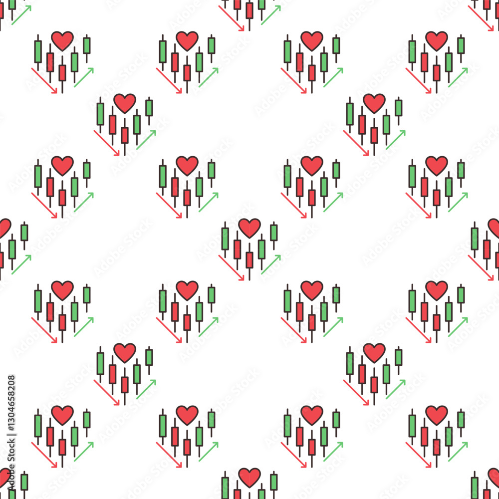 Aufkleber candle chart with red heart and arrows vector colored seamless pattern