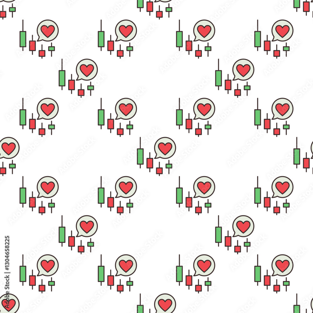 Aufkleber candlestick chart with heart in speech bubble vector colored seamless pattern