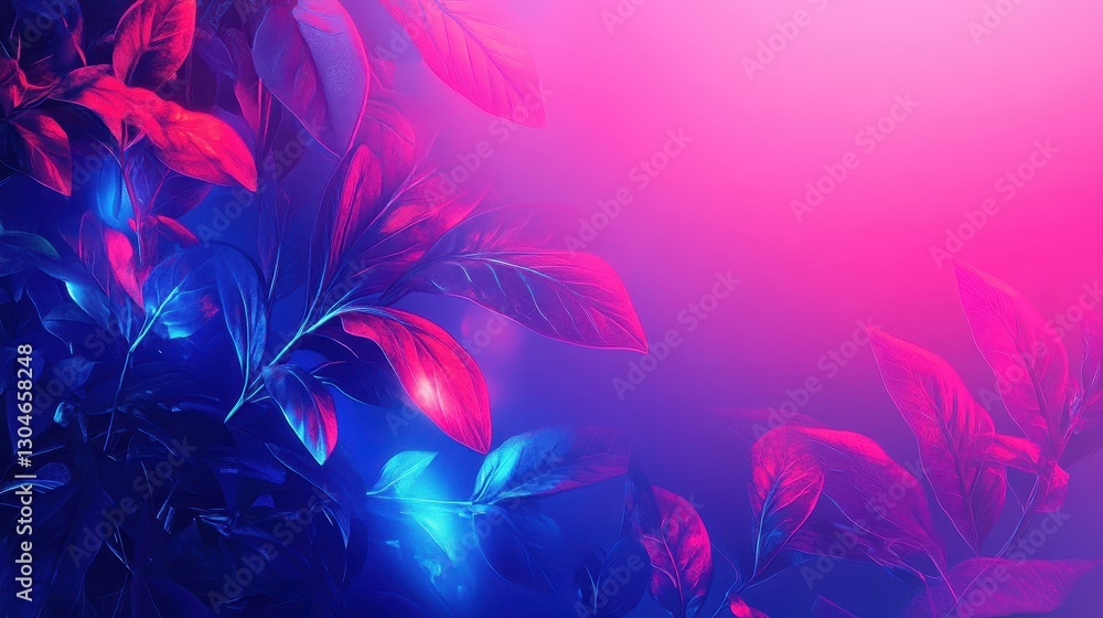 Wall mural a cyberpunk wallpaper with glowing neon tendrils and soft pulsating leaves in a gradient of deep ult