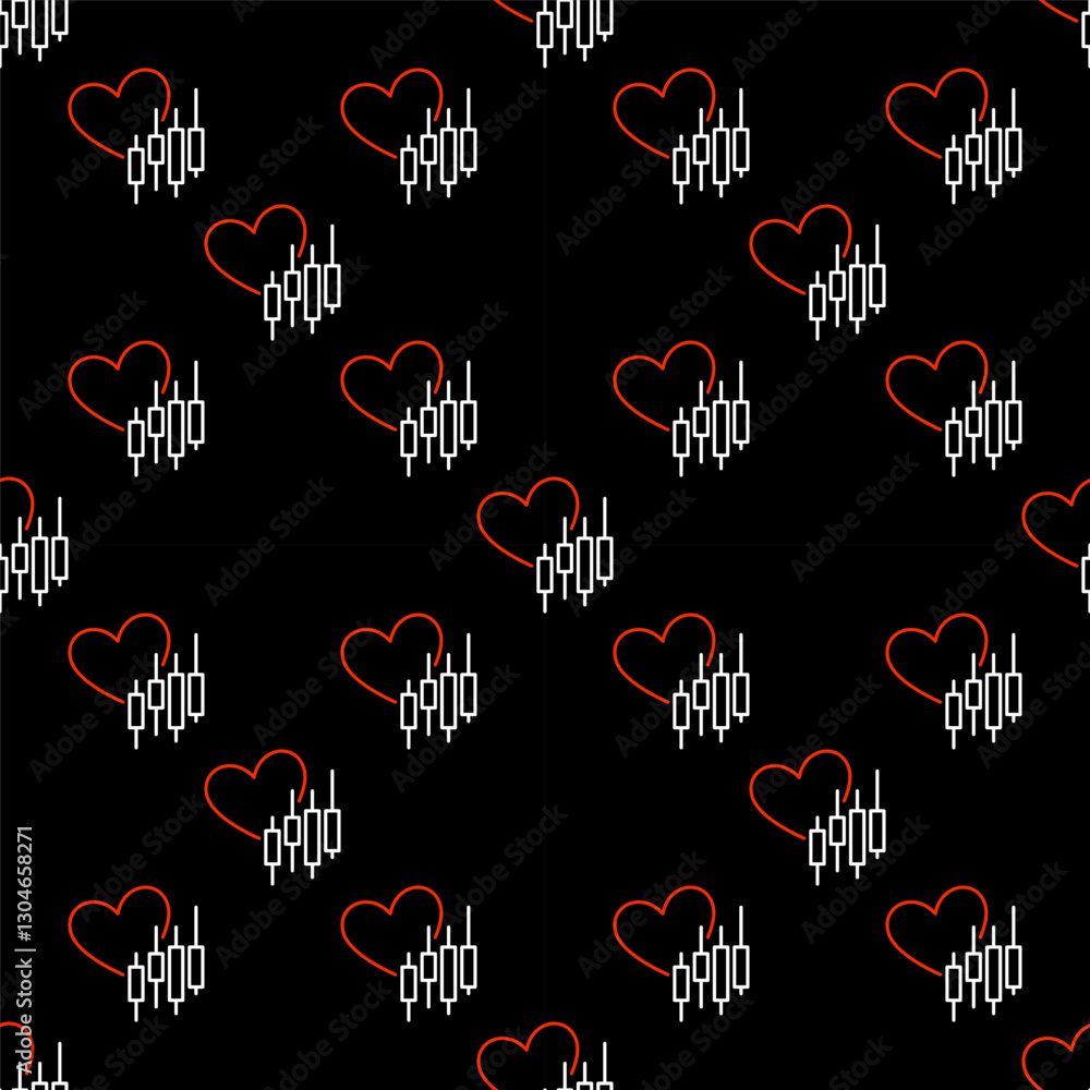 Poster candlestick chart with heart vector crypto trading outline seamless pattern