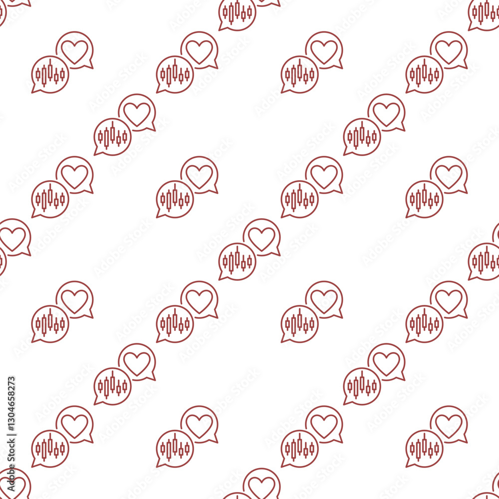 Poster candlestick graph and heart in speech bubbles vector expressing dedication to markets seamless patte