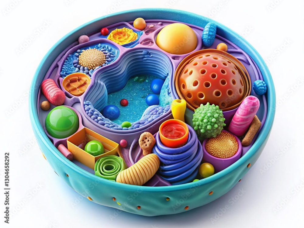 Poster microscopic 3d render of multicolored animal cell section - close-up view