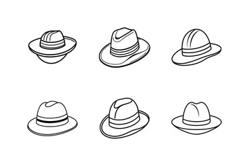 hat sketch icon line art vector illustration, set of hats
