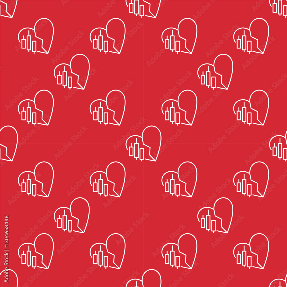 Poster financial chart with broken heart vector crypto trading and investment seamless pattern in outline s