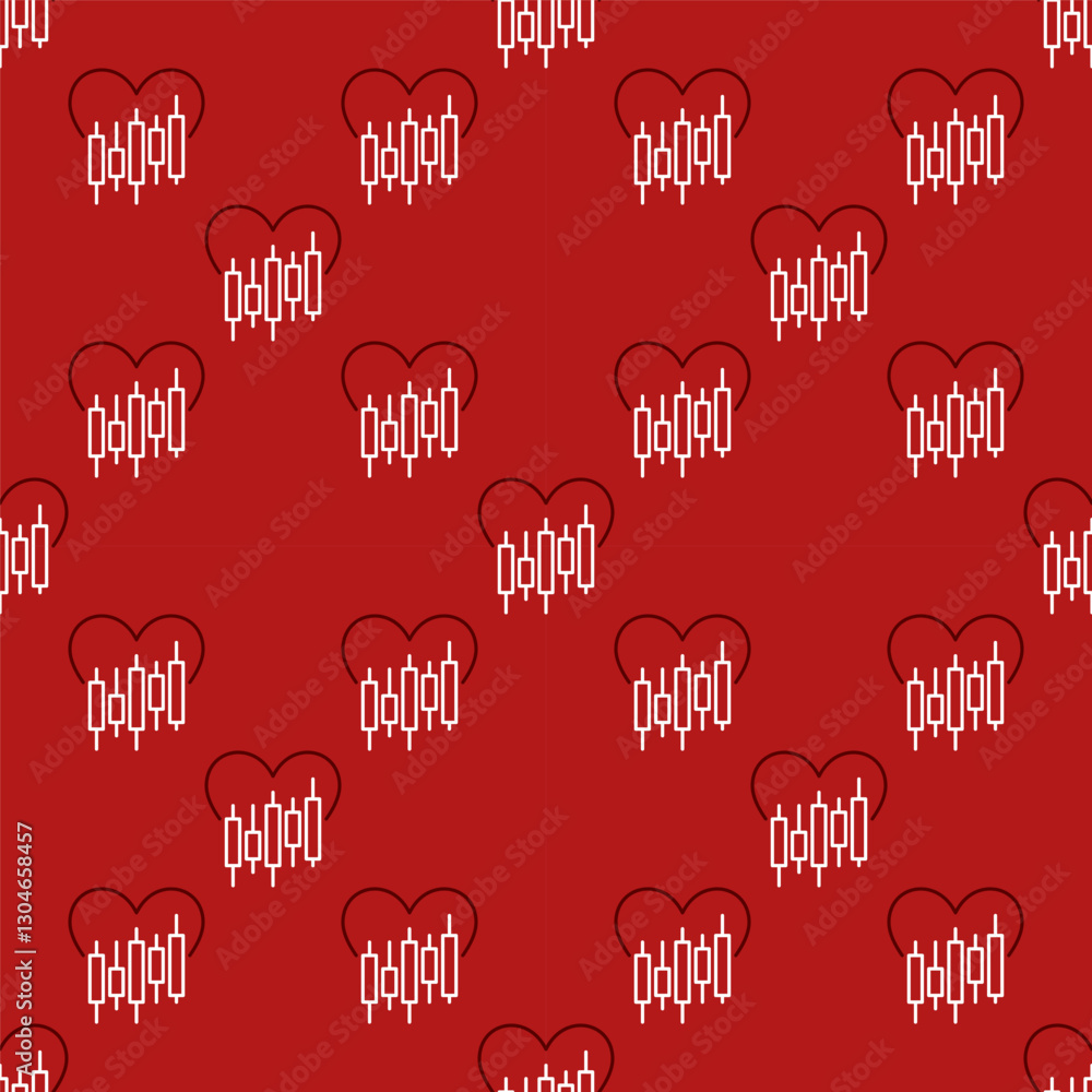 Poster financial chart with heart vector linear seamless pattern